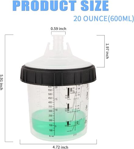 كوب مسدس رش الطلاء القابل للتصرف 600 مل لمسدس طلاء السيارات، مسدس طلاء رش الطلاء HVLP، 10 عبوات بحجم قياسي 20 أونصة طقم أكواب خلط الطلاء - 10 بطانات أكواب، 10 أغطية مع مصفاة، 1 كوب صلب in Kuwait