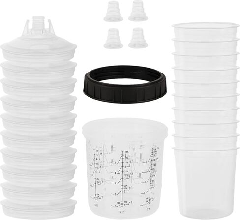 كوب مسدس رش الطلاء القابل للتصرف 600 مل لمسدس طلاء السيارات، مسدس طلاء رش الطلاء HVLP، 10 عبوات بحجم قياسي 20 أونصة طقم أكواب خلط الطلاء - 10 بطانات أكواب، 10 أغطية مع مصفاة، 1 كوب صلب in Kuwait