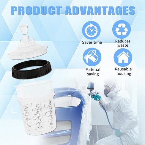 كوب مسدس رش الطلاء القابل للتصرف 600 مل لمسدس طلاء السيارات، مسدس طلاء رش الطلاء HVLP، 10 عبوات بحجم قياسي 20 أونصة طقم أكواب خلط الطلاء - 10 بطانات أكواب، 10 أغطية مع مصفاة، 1 كوب صلب in Kuwait