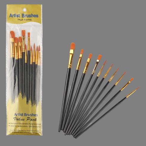 10pcs Paint Brush Set, Round Pointed Tip Nylon Hair Artist Detail Paintbrushes, Professional Fine Acrylic Oil Watercolor Brushes for Face Nail Body Art Craft Model Miniature Painting, Black in Saudi Arabia