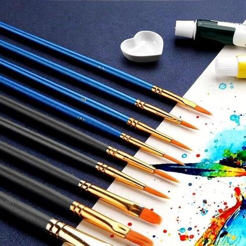 10pcs Paint Brush Set, Round Pointed Tip Nylon Hair Artist Detail Paintbrushes, Professional Fine Acrylic Oil Watercolor Brushes for Face Nail Body Art Craft Model Miniature Painting, Black in Saudi Arabia