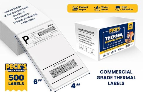 500 Fanfold 4x6 Direct Thermal Shipping Labels Waterproof Jam-Free Commercial Grade Permanent Adhesive Compatible with Zebra Rollo Munbyn and Most Label Printers White Perforated – Peck's Packaging in Saudi Arabia