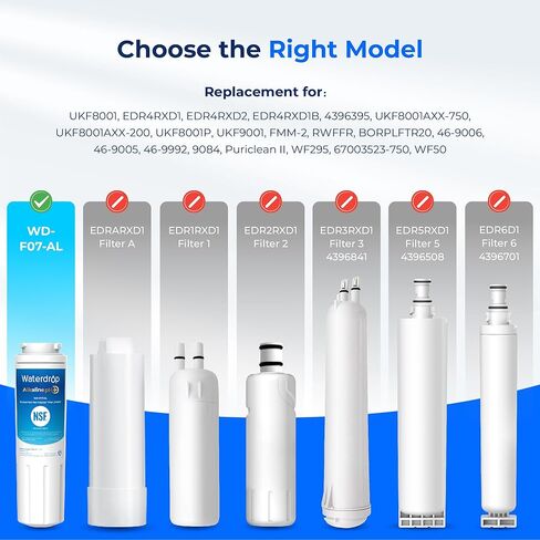 Waterdrop UKF8001 Refrigerator Water Filter 4, Compatible with Whirlpool EDR4RXD1, EveryDrop Filter 4, Maytag UKF8001AXX-750, UKF8001AXX-200, 46-9006, Puriclean II, WF-UKF8001 in Kuwait