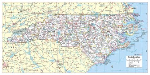 Cool Owl Maps North Carolina State Wall Map Poster Large Print Rolled 36"Wx18"H Paper in Saudi Arabia