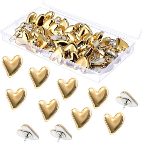 50 Pcs Heart Push Pins Gold Thumb Tacks Decorative Gold Cute Push Pins Heart Pin for Home Office Posters Cork Notice Board Bulletin Board Wall Photos Postcards Maps Fixing in Saudi Arabia