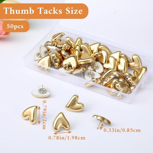 50 Pcs Heart Push Pins Gold Thumb Tacks Decorative Gold Cute Push Pins Heart Pin for Home Office Posters Cork Notice Board Bulletin Board Wall Photos Postcards Maps Fixing in Saudi Arabia