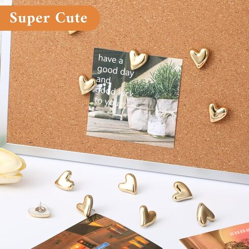 50 Pcs Heart Push Pins Gold Thumb Tacks Decorative Gold Cute Push Pins Heart Pin for Home Office Posters Cork Notice Board Bulletin Board Wall Photos Postcards Maps Fixing in Saudi Arabia