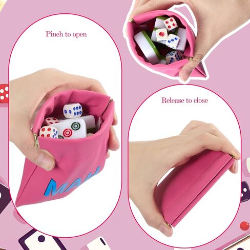 Mahjong Dice Bags 3.8 x 3.9 in PU Squeeze Mahjong Pouch Mini Dice Coin Tiles Purse for Board Game Party Travel (Pink,1 Pcs) in Saudi Arabia