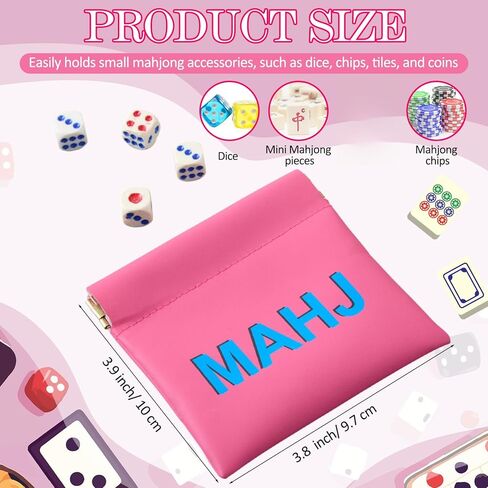 Mahjong Dice Bags 3.8 x 3.9 in PU Squeeze Mahjong Pouch Mini Dice Coin Tiles Purse for Board Game Party Travel (Pink,1 Pcs) in Saudi Arabia