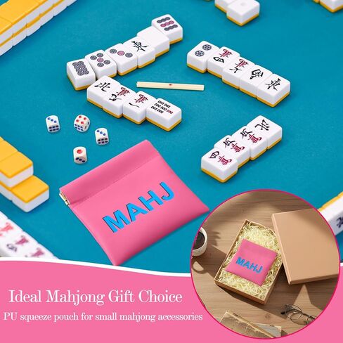 Mahjong Dice Bags 3.8 x 3.9 in PU Squeeze Mahjong Pouch Mini Dice Coin Tiles Purse for Board Game Party Travel (Pink,1 Pcs) in Saudi Arabia