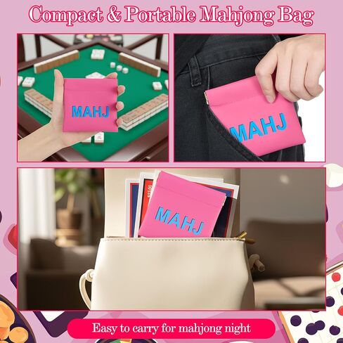 Mahjong Dice Bags 3.8 x 3.9 in PU Squeeze Mahjong Pouch Mini Dice Coin Tiles Purse for Board Game Party Travel (Pink,1 Pcs) in Saudi Arabia