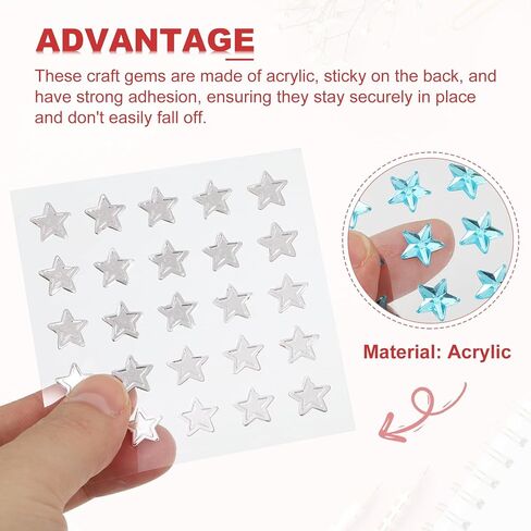PATIKIL Star Gem Stickers 10mm, 2 Sheet Self Adhesive Acrylic Star Rhinestones Jewel Sticker Crystal Embellishment Sheet for Crafting Nail Decor Makeup DIY, White in Saudi Arabia
