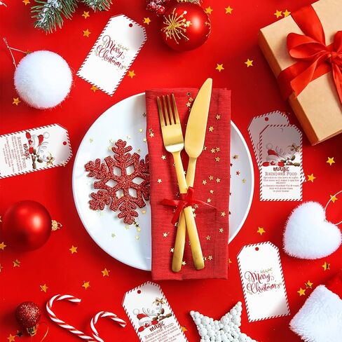 Yexiya 100 Pcs Magic Reindeer Food Tags with 72ft Red Ribbon Santa Christmas Gift Tags for DIY Xmas Holiday Presents Wrap Goodie Cookie Bags Party Favor(Santa) in Saudi Arabia
