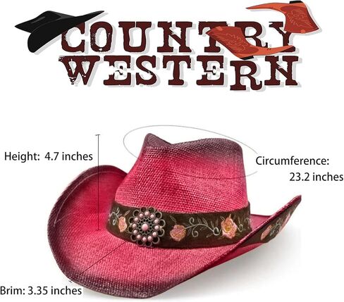 Cowboy Hats for Women, Brown Cowgirl Hats Classic Straw Western Hats for Women Music Festival Party Beach. in Saudi Arabia