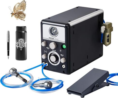 VEVOR 1200-6000 دورة في الدقيقة قابلة للتعديل، آلة هوائية مزدوجة الرأس 60 وات، دواسة صغيرة ذات تأثير DIY، أدوات إعداد الحجر حفارة للمجوهرات وصياغة المعادن، أسود in Kuwait