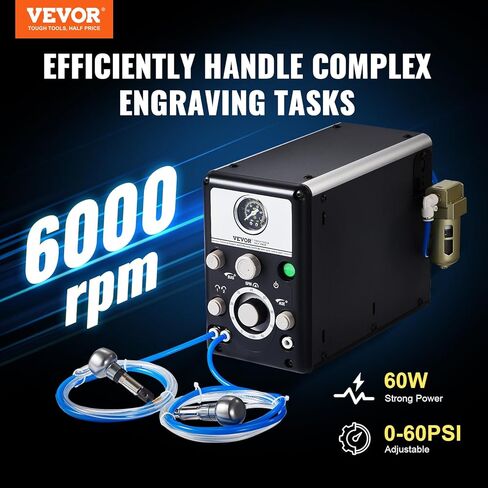 VEVOR 1200-6000 دورة في الدقيقة قابلة للتعديل، آلة هوائية مزدوجة الرأس 60 وات، دواسة صغيرة ذات تأثير DIY، أدوات إعداد الحجر حفارة للمجوهرات وصياغة المعادن، أسود in Kuwait
