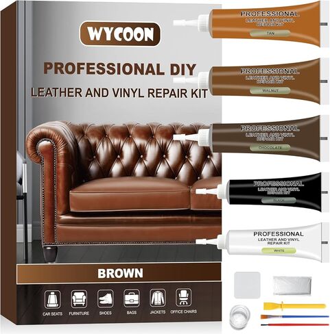 Brown Leather & Vinyl Repair Kit for Furniture, Car Seats, Couch, Purse - Fix Scratches, Tears, Fading on Genuine, Faux, Artificial Leather - Super Easy Instructions with Color Mixing Guide in Saudi Arabia