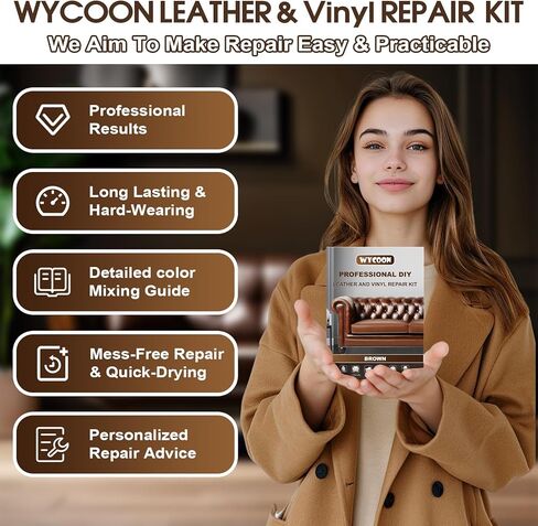 Brown Leather & Vinyl Repair Kit for Furniture, Car Seats, Couch, Purse - Fix Scratches, Tears, Fading on Genuine, Faux, Artificial Leather - Super Easy Instructions with Color Mixing Guide in Saudi Arabia
