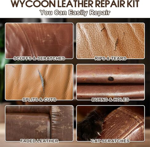 Brown Leather & Vinyl Repair Kit for Furniture, Car Seats, Couch, Purse - Fix Scratches, Tears, Fading on Genuine, Faux, Artificial Leather - Super Easy Instructions with Color Mixing Guide in Saudi Arabia