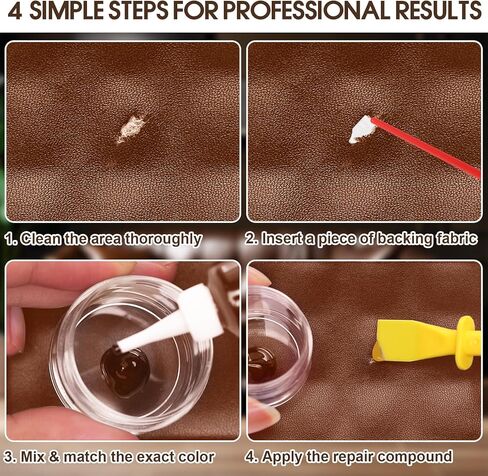 Brown Leather & Vinyl Repair Kit for Furniture, Car Seats, Couch, Purse - Fix Scratches, Tears, Fading on Genuine, Faux, Artificial Leather - Super Easy Instructions with Color Mixing Guide in Saudi Arabia