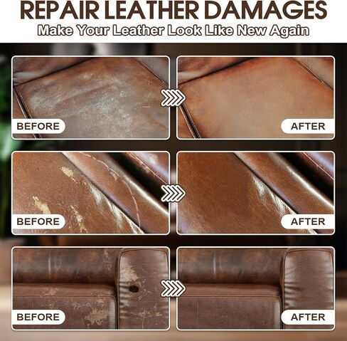 Brown Leather & Vinyl Repair Kit for Furniture, Car Seats, Couch, Purse - Fix Scratches, Tears, Fading on Genuine, Faux, Artificial Leather - Super Easy Instructions with Color Mixing Guide in Saudi Arabia