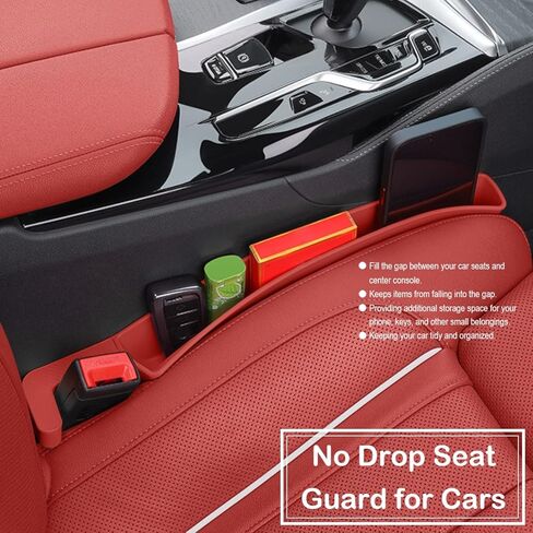 Car Seat Gap Filler Organizer Universal for Car SUV Truck Accessories, 2 Pack Auto Seat Side Gap Plug Strip Gap Blocker & Seat Catcher with Dual Storage & Belt Slot in Between Seat and Console, Beige in Saudi Arabia