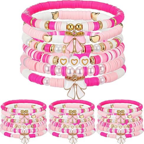 Landical 24 Pcs Bow Bracelet Bulk Friendship Bracelets Groovy Boho Party Gifts Stretch Beaded Bracelets for Retro Hippie Party Supplies in Saudi Arabia