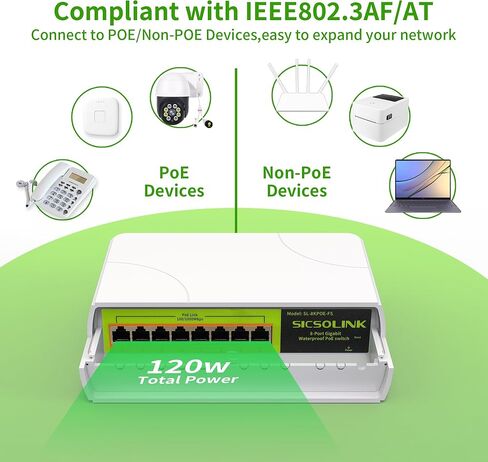 SICSOLINK AI Smart 6 Ports PoE+ Switch (4 PoE+ Ports, 2 Uplink)، 802.3af/at، 30 وات لكل منفذ، 100 ميجابت في الثانية، يمتد إلى 250 مترًا، غير مُدار، معدني، مناسب لكاميرات IP وأجهزة الشبكات والمكاتب المنزلية. in Kuwait