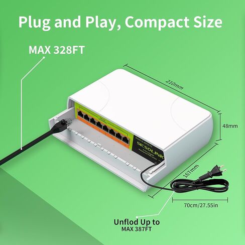 SICSOLINK AI Smart 6 Ports PoE+ Switch (4 PoE+ Ports, 2 Uplink)، 802.3af/at، 30 وات لكل منفذ، 100 ميجابت في الثانية، يمتد إلى 250 مترًا، غير مُدار، معدني، مناسب لكاميرات IP وأجهزة الشبكات والمكاتب المنزلية. in Kuwait