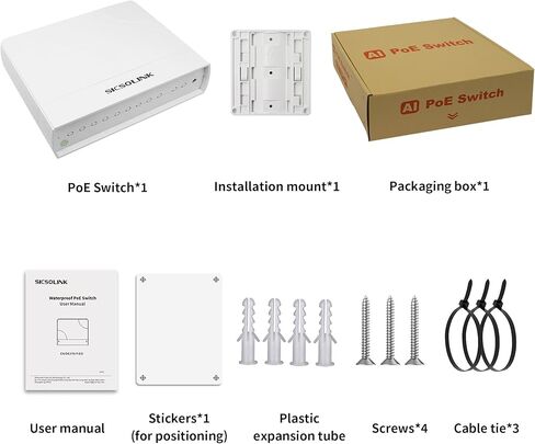 SICSOLINK AI Smart 6 Ports PoE+ Switch (4 PoE+ Ports, 2 Uplink)، 802.3af/at، 30 وات لكل منفذ، 100 ميجابت في الثانية، يمتد إلى 250 مترًا، غير مُدار، معدني، مناسب لكاميرات IP وأجهزة الشبكات والمكاتب المنزلية. in Kuwait