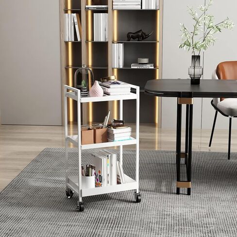 3-Tier Metal Utility Rolling Cart, Heavy Duty Multifunction Rectangular Cart with Lockable Casters, Kitchen Storage Carts Suitable for Office, Bathroom, Kitchen - Black in Saudi Arabia