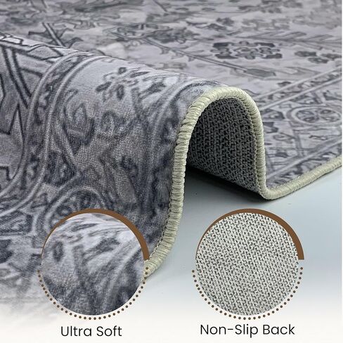 Washable Entryway Rug 2x3 | Non Slip Rugs Runners for Hallways, Entryways, Kitchens, Bathrooms, Bedrooms | Ultra-Soft Flannel Carpet Kitchen Rugs with Rubber Backing (Light Grey, 2x3) in Kuwait