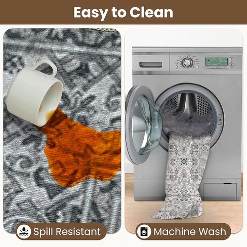 Washable Entryway Rug 2x3 | Non Slip Rugs Runners for Hallways, Entryways, Kitchens, Bathrooms, Bedrooms | Ultra-Soft Flannel Carpet Kitchen Rugs with Rubber Backing (Light Grey, 2x3) in Kuwait