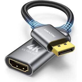 UANTIN Display Port to HDMI 4K Adapter | Braided DP DisplayPort Male to HDMI Female Uni-Directional Converter for PC Dell HP AMD NVIDIA Laptop HDTV Monitor and Other Passive in Kuwait