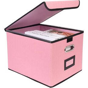 File Storage Box with Lid, Foldable Large Capacity Organizer with Handle, Perfect for Home, Office, and Closet Organization(Pink) in Saudi Arabia