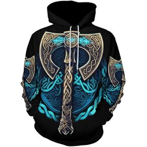 سويت شيرت رجالي من JooMeryer Viking Totem بطباعة ثلاثية الأبعاد بأكمام طويلة وغطاء للرأس in Kuwait