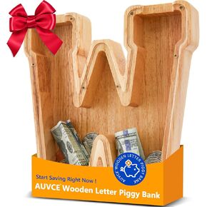 Wooden Initial Piggy Bank - Large Solid Wood Money Box for Kids - Personalized Letter Money Bank, Unique Educational Gift Decor for Baby Shower, Birthday & Nursery (E) in Saudi Arabia