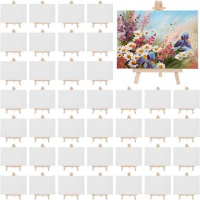 40 Pack Mini Canvas and Easel Set for Painting Canvas Panels with 5.9 Inch Wooden Easels for Oil Acrylic Painting Birthday Party Favors(4 x 4 Inch) in Saudi Arabia