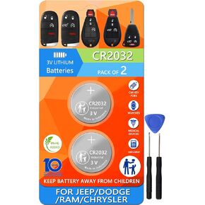 Key Fob Replacement Batteries for Jeep Dodge Ram Chrysler (Cherokee Caravan Town & Country Charger Compass Durango Challenger Journey Renegade Pacifica Patriot) Remote Fobik (2-Pack) (Check Fit Guide) in Kuwait