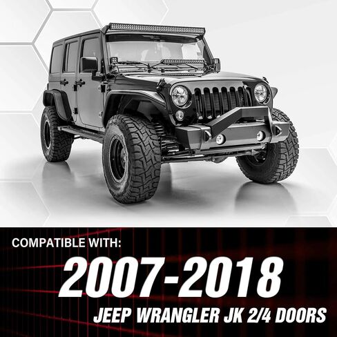 لمجموعة مشاعل الحاجز الأمامية والخلفية الأنبوبية المكونة من 4 قطع من JK المتوافقة مع 2007-2018 Jeep Wrangler JK JKU Unlimited 2/4 أبواب، مجموعة مصدات العجلات الفولاذية شديدة التحمل للطرق الوعرة (أسود) in Kuwait