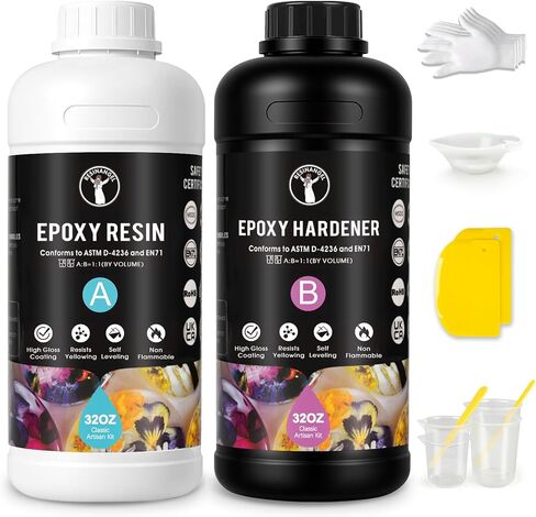 مجموعة راتنجات الإيبوكسي من ريسينج آنجيل، 64oz - لمسة نهائية شفافة تمامًا، نسبة خلط 1:1، خالية من الفقاعات وتسوية ذاتية للحرف اليدوية والأعمال الخشبية والمجوهرات وفن الراتنج والمزيد in Kuwait