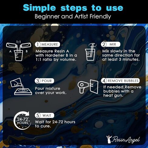 ResinAngel Epoxy Resin Kit 64oz – Crystal Clear Finish, 1:1 Mixing Ratio, Bubble-Free & Self-Leveling for DIY Crafts, Woodworking, Jewelry, Resin Art & More in Saudi Arabia