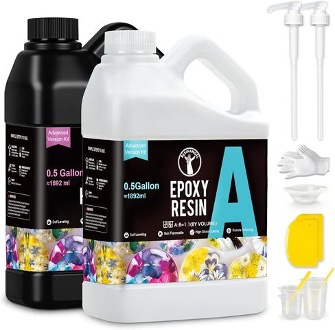 مجموعة راتنجات الإيبوكسي من ريسينج آنجيل، 64oz - لمسة نهائية شفافة تمامًا، نسبة خلط 1:1، خالية من الفقاعات وتسوية ذاتية للحرف اليدوية والأعمال الخشبية والمجوهرات وفن الراتنج والمزيد in Kuwait