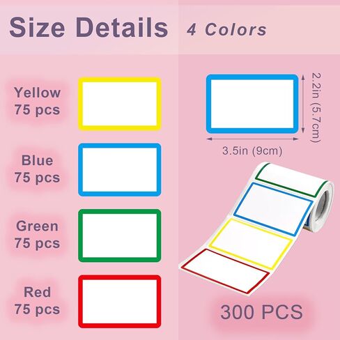 300 PCS Name Tag Stickers - 3.5'' x 2.2'' 4 Colors, Self-Adhesive Sticker Name Tags for School, Office, Home, Party, Meeting in Saudi Arabia