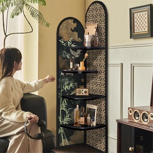 Bookshelf Living Room Corner Shelf, Wall Corner Ornaments, Multi-Layer Storage Triangle Cabinet with Clock and Watch Book Shelf(Medium) in Kuwait