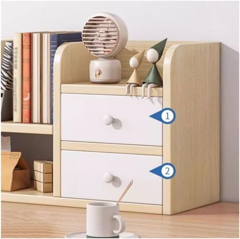 Desktop Bookshelf Desktop Bookshelf with 2 Drawers, Synthetic Board Desk Shelves, Freestanding Home and Office Supplies Storage Display Shelf Desk Tidy Organiser Small Bookshelf in Saudi Arabia