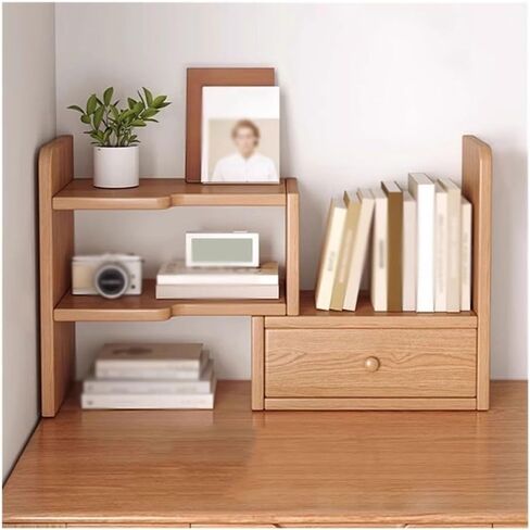 Desktop Bookshelf Retractable Wooden Freestanding Bookshelf with Drawers, Rotate 90 Degrees Pine Wood Desktop Organizer, for Living Room Kitchen Office Study Small Bookshelf in Saudi Arabia