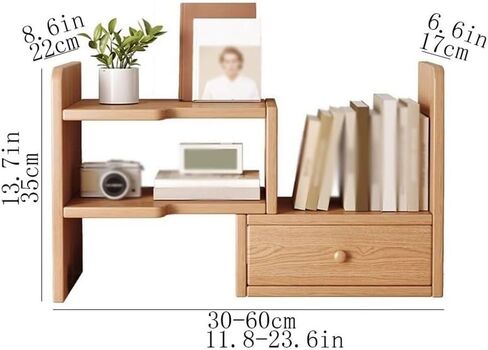 Desktop Bookshelf Retractable Wooden Freestanding Bookshelf with Drawers, Rotate 90 Degrees Pine Wood Desktop Organizer, for Living Room Kitchen Office Study Small Bookshelf in Saudi Arabia