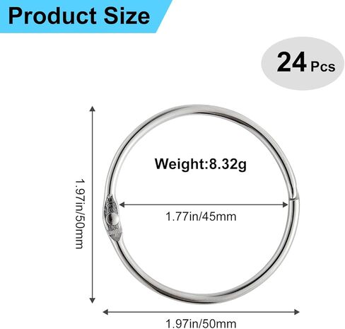 24 Pcs 2 Inches Loose Leaf Binder Book Rings Nickel Plated Silver Metal Rings for Key Index Cards Loose-Leaf Book in Saudi Arabia