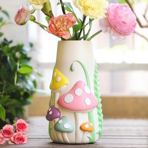 GUGUGO Black and White Flower Vase Home Decor, 8-Inch-Tall Funky Mushroom Decor, Boho Vases for Centerpieces, Unique Colorful Decorative Vase, Cute Room Decor Aesthetic in Saudi Arabia